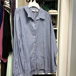 Westbound Petites Size PXL 100% Cotton Blue Pinstripe Blouse